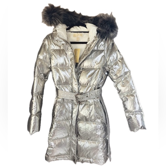 MICHAEL Michael Kors Jackets & Blazers - Michael Kors Faux fur silver puffer jacket